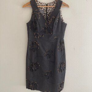 MUSE Chocolate Brown Denim Dress with 3D Gold Flowers: Size 4; New w/o Tags!!